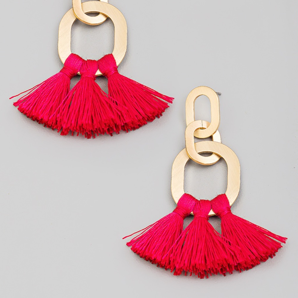 Gold and Hot Pink Tassel Earrings
